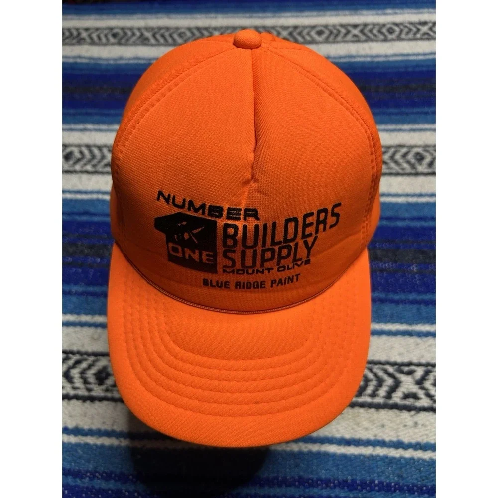 Vintage Yupoong Builders Supply Mount Olive Blue Ridge Paint Orange Snapback Hat